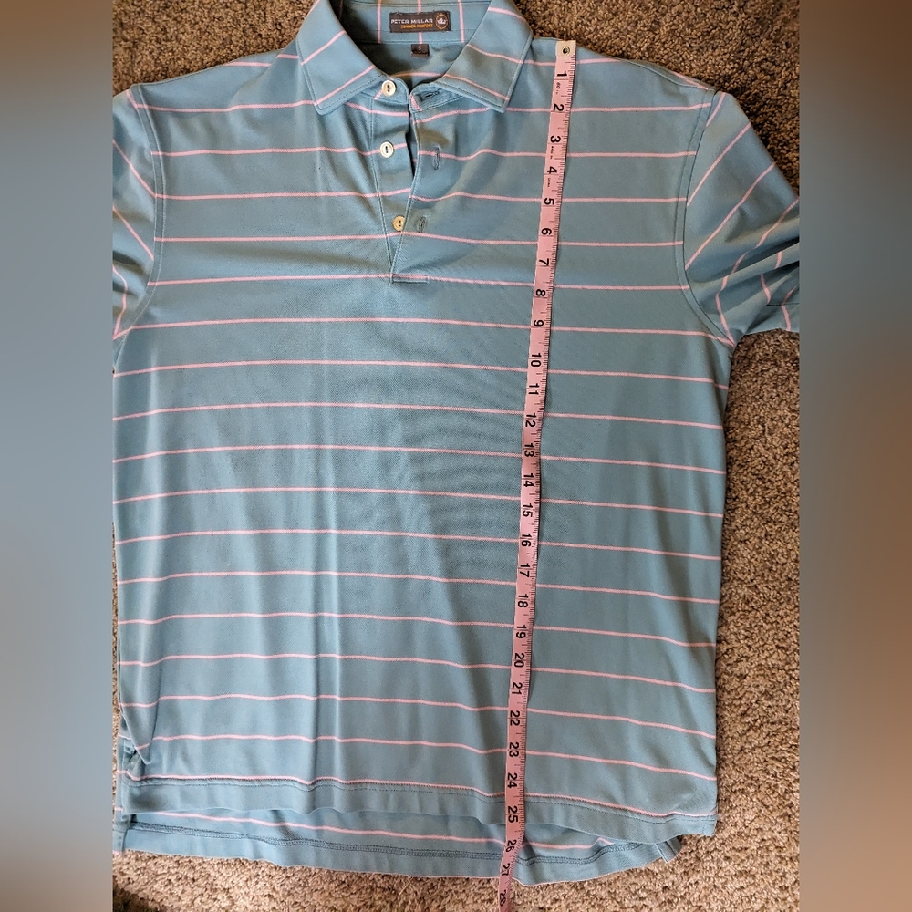 Peter Millar Summer Comfort Mens Sz Small Golf Polo Shirt Blue Pink Striped - Picture 8 of 8